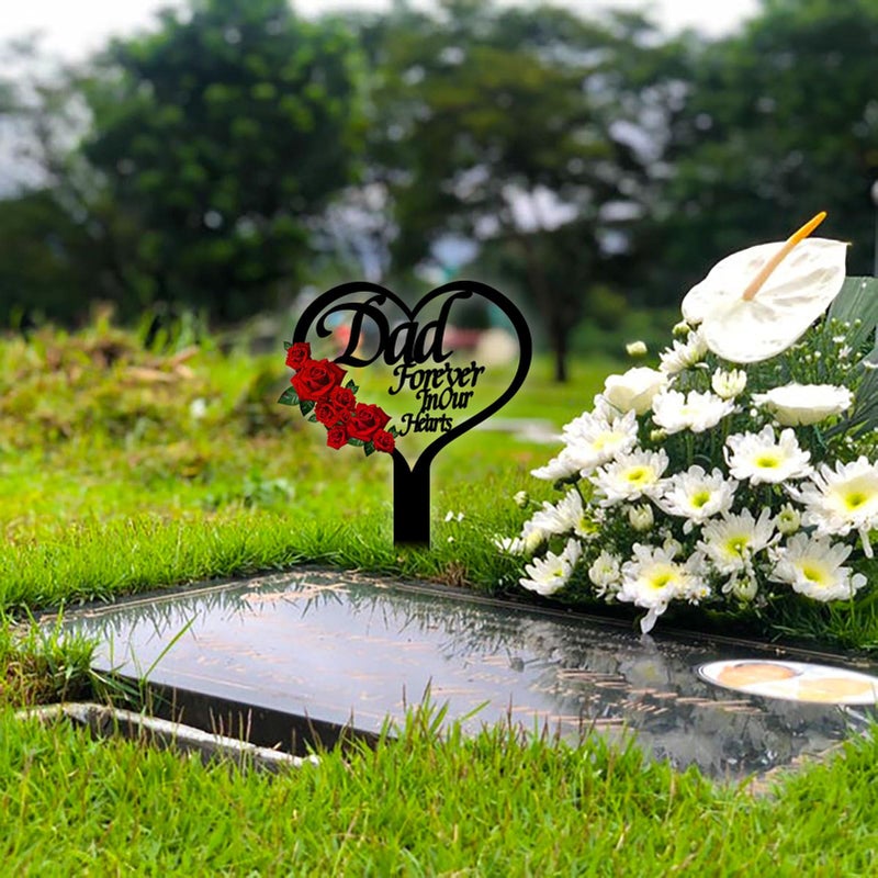 OZIO Memorial Grave Markers for Cemetery, Heart Memorial Plaque Stake Cardinals Garden Stake Memorial Metal Grave Stake Decoration for Mom Dad Cemetery Outdoors Yard Garden - Image 3